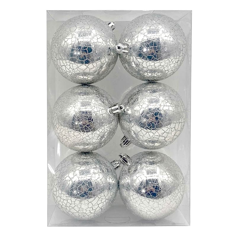 6Count Silver Ball Ornaments, 3.1"