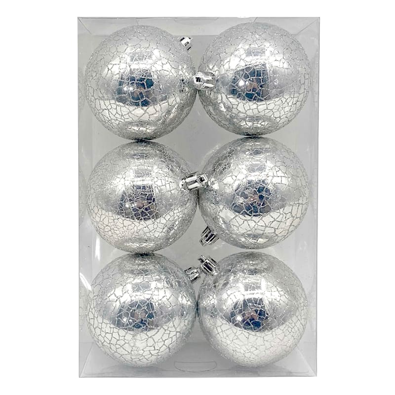 5 Silver Christmas Ball Ornament - Set of 6