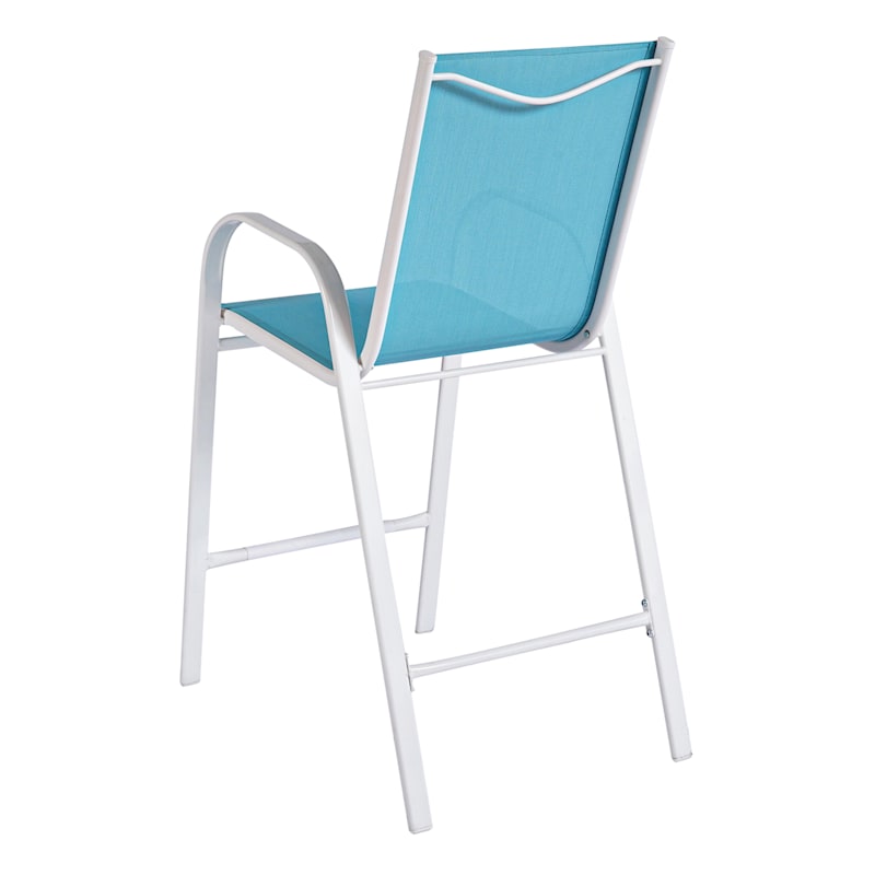 Stackable Aquarelle Blue Sling Patio Barstool with White Frame