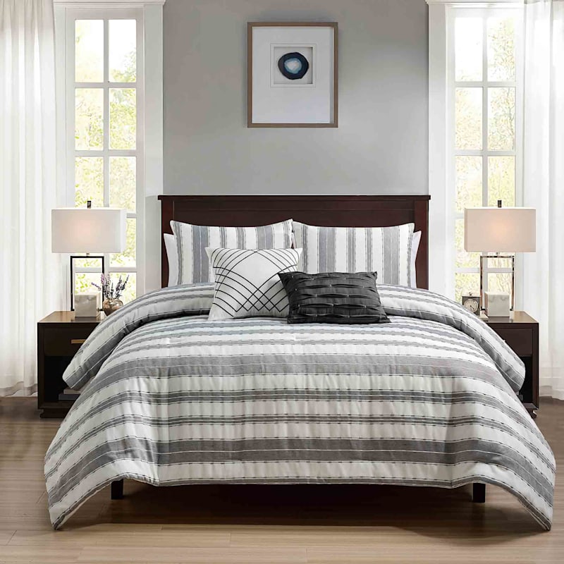 5-Piece Tucson Grey & White Jacquard Striped Comforter Set, King
