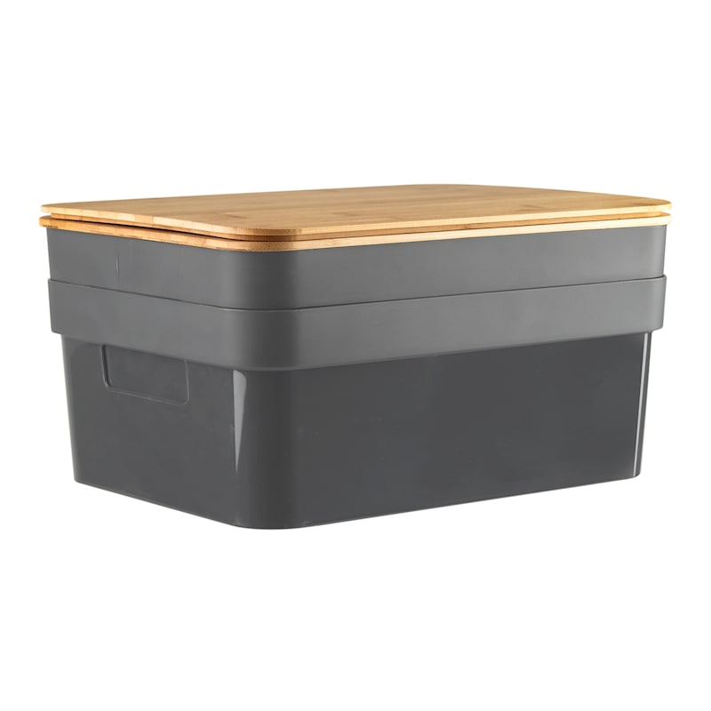 2-Pack Gray Storage Container with Bamboo Lid, Large, Sold by at Home