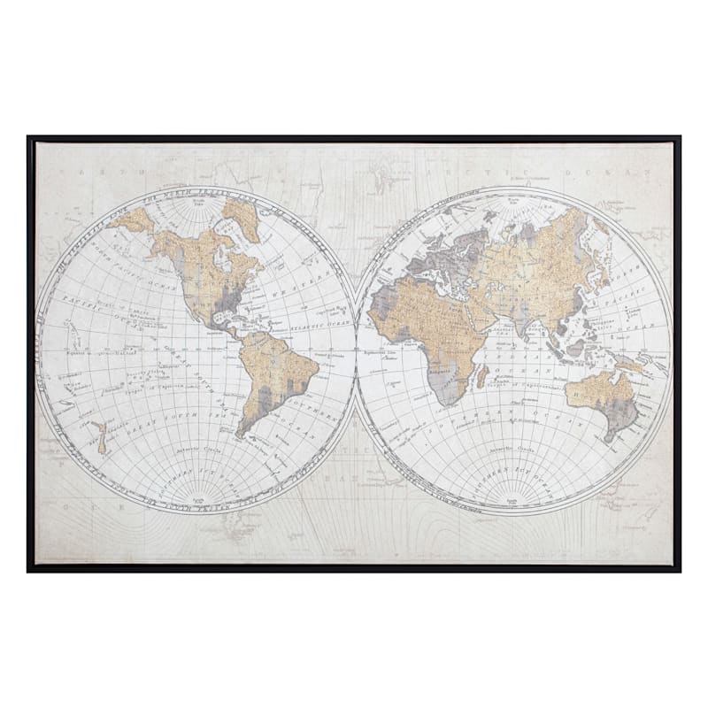 Found & Fable Framed World Map Canvas Wall Art, 36x24