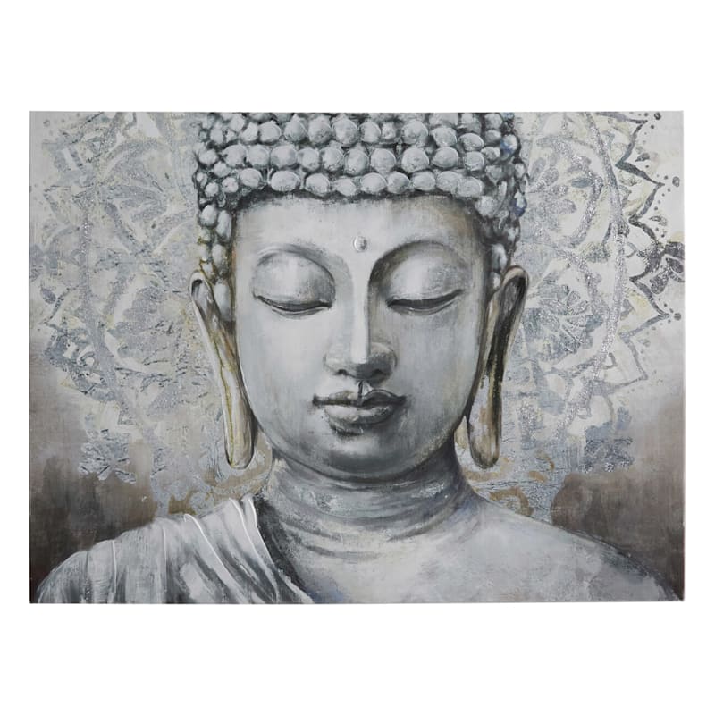 Found & Fable Silver Buddha Canvas Wall Art, 40x30
