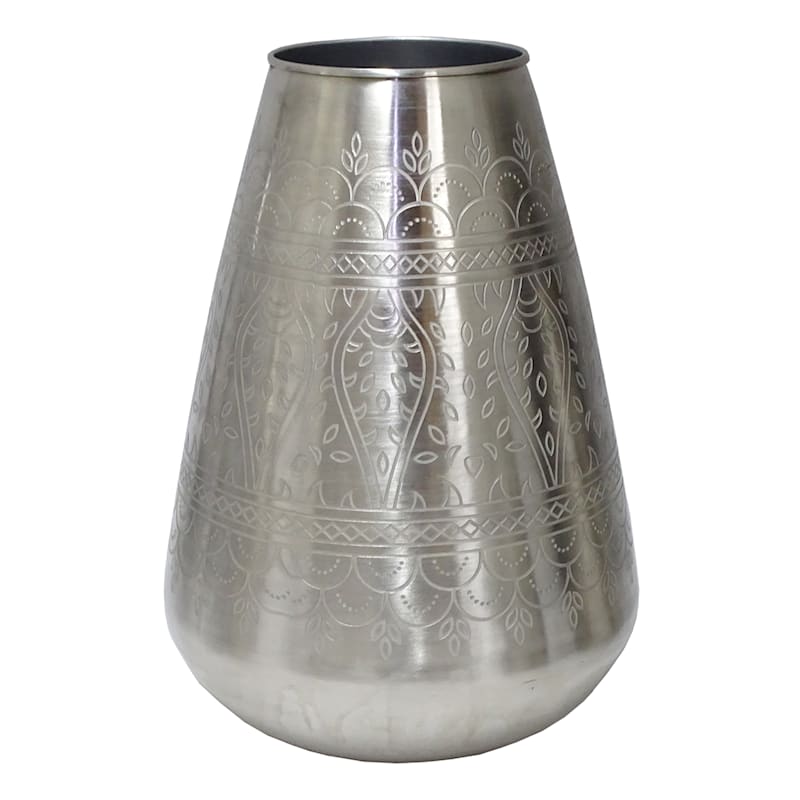 Found & Fable Etched Silver Metal Vase, 13"