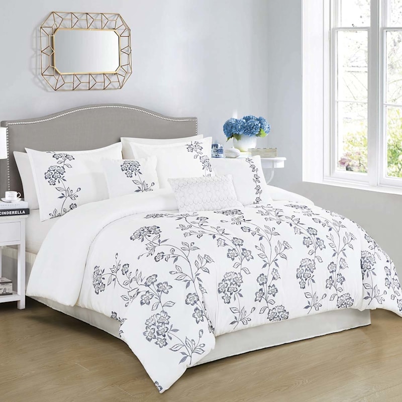 7Piece Josephine White Floral Design Comforter Set, King