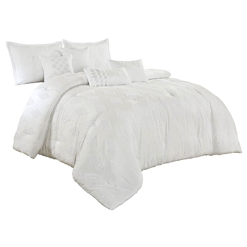 7Piece Eleanor White Comforter Set, Queen