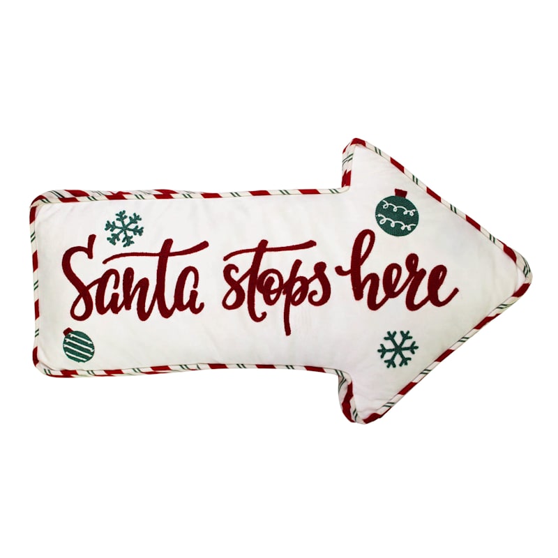 Santa Stops Here Arrow Shaped Throw Pillow, 13x24