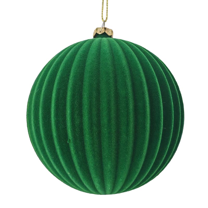 Classic Christmas Green Flocked Ball Ornament, 4