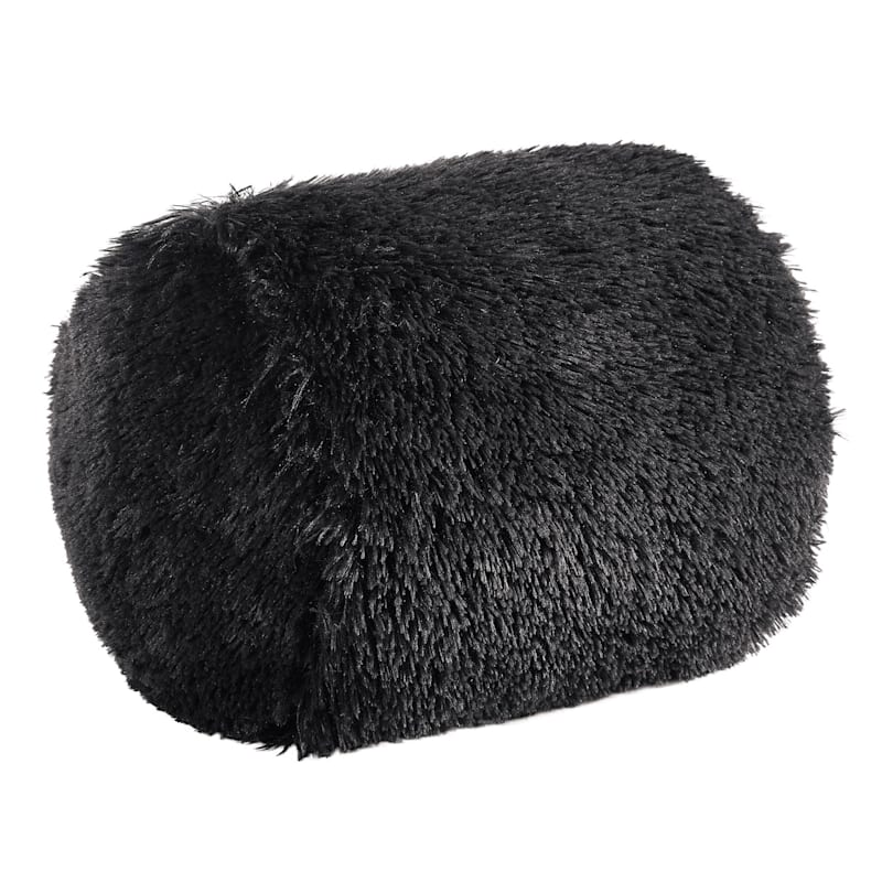 Black Fluffy Throw Pillow, 8x9