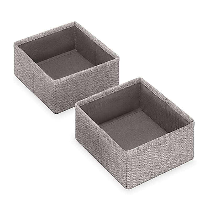 Set of 4 Fabric Drawer Organizers, Black Herringbone