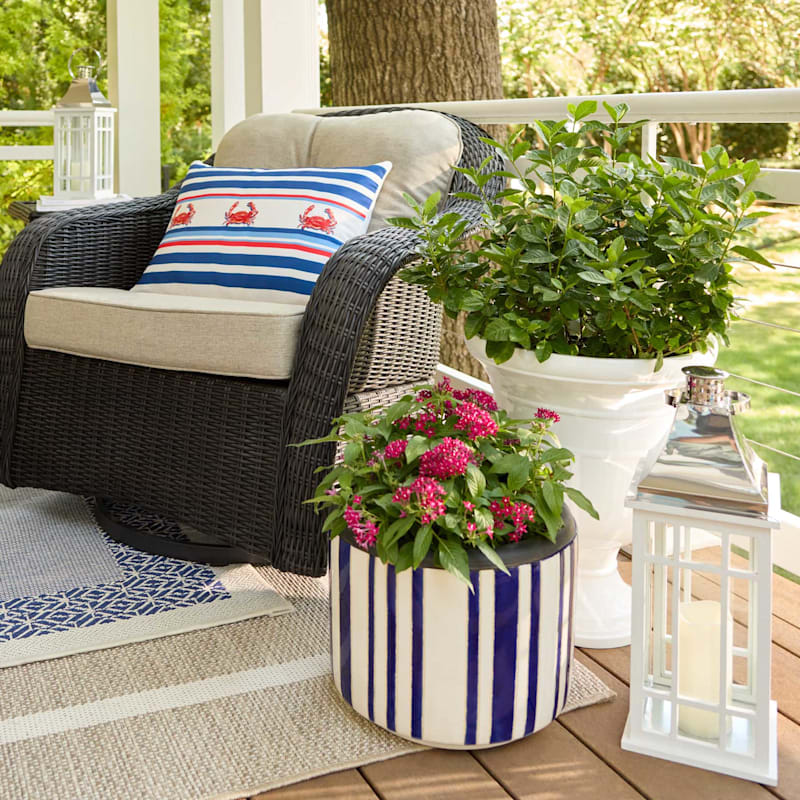 Providence Indoor Blue & White Striped Ceramic Planter, Large