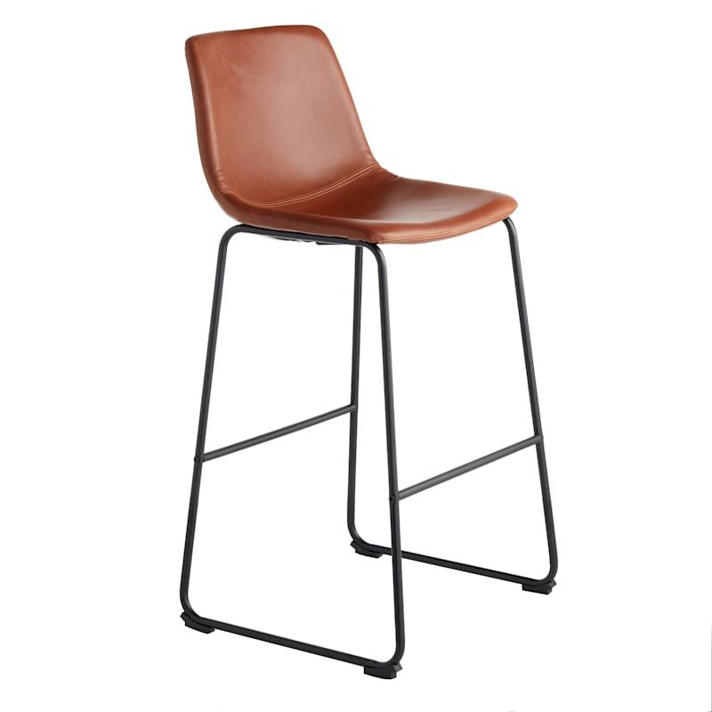 Drake Cognac Faux Leather Modern Industrial Barstool, 30"