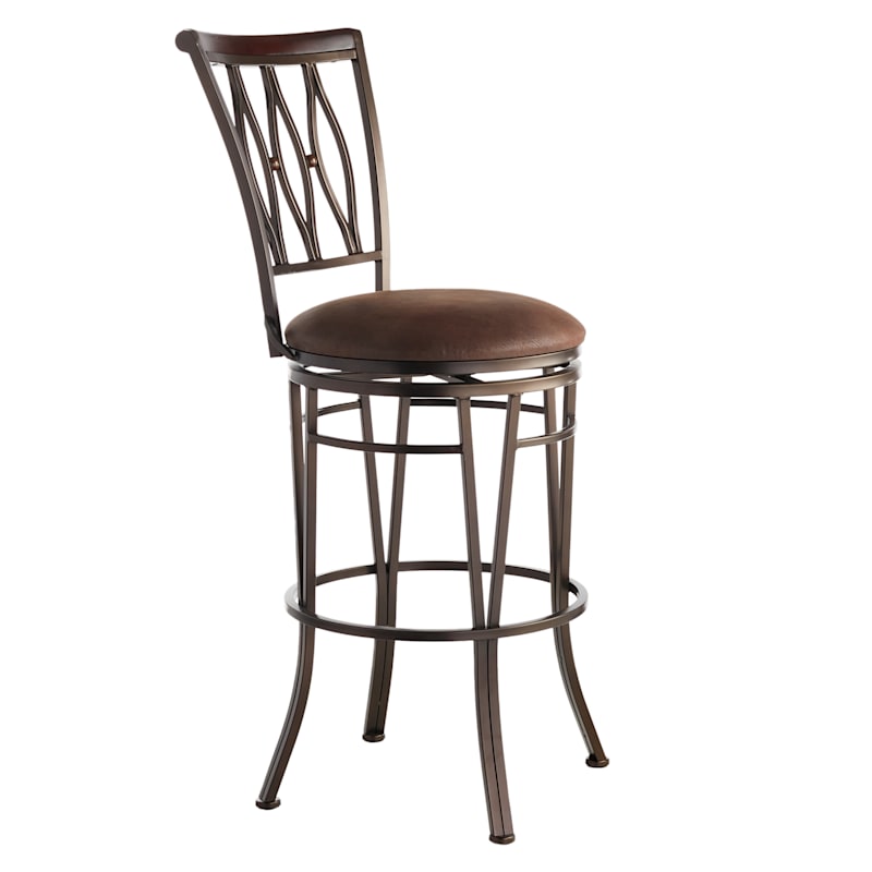 Marsol Brown Metal Swivel Barstool with Faux Leather Seat