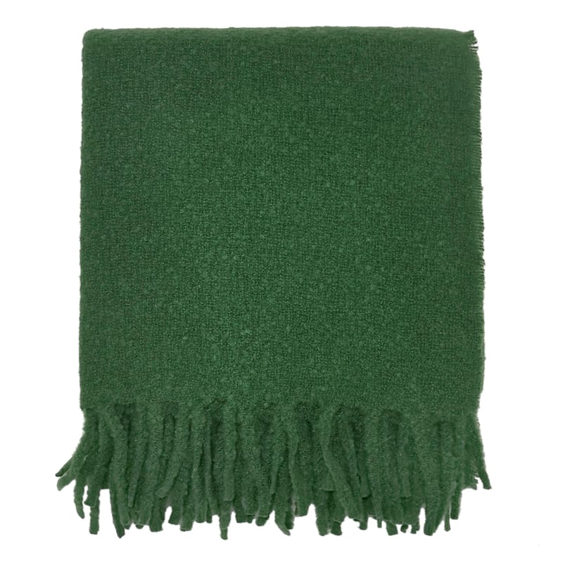 Providence Green Yarn Woven Throw Blanket with Fringe 50x60