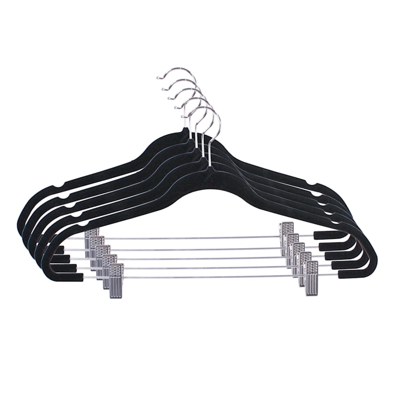 5Pack Velvet Hanger Set with Clips, Black