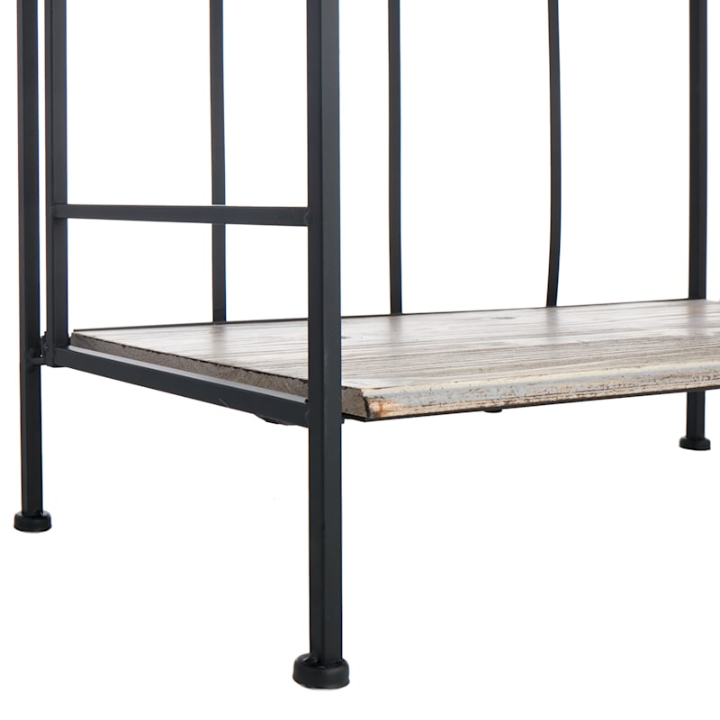 4-Tier Black Metal Baker Rack with Folding Wooden Top Shelves