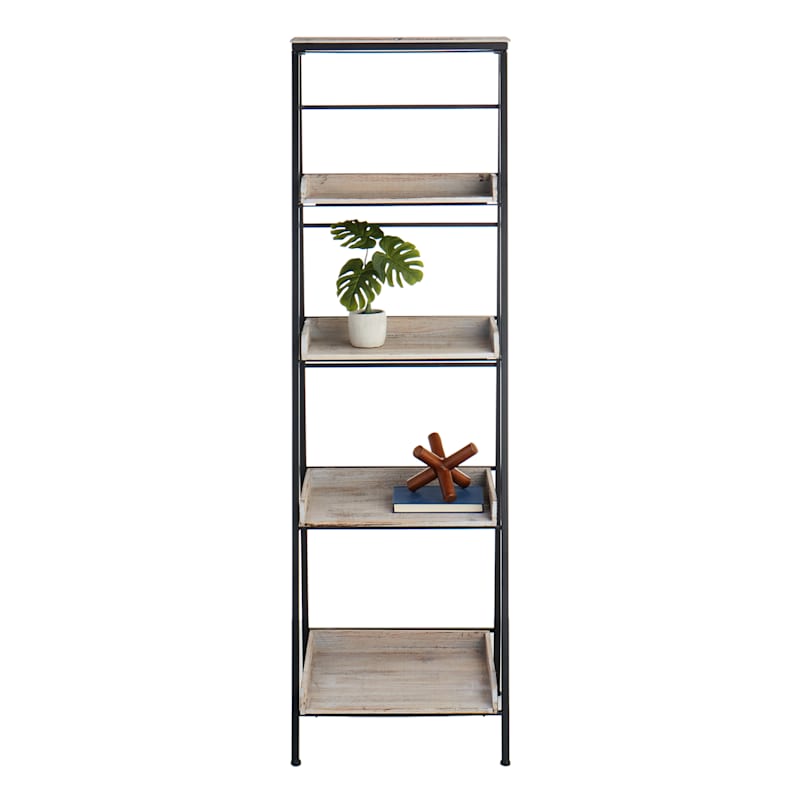 Black Metal Folding Rack with Wood Tray Layer