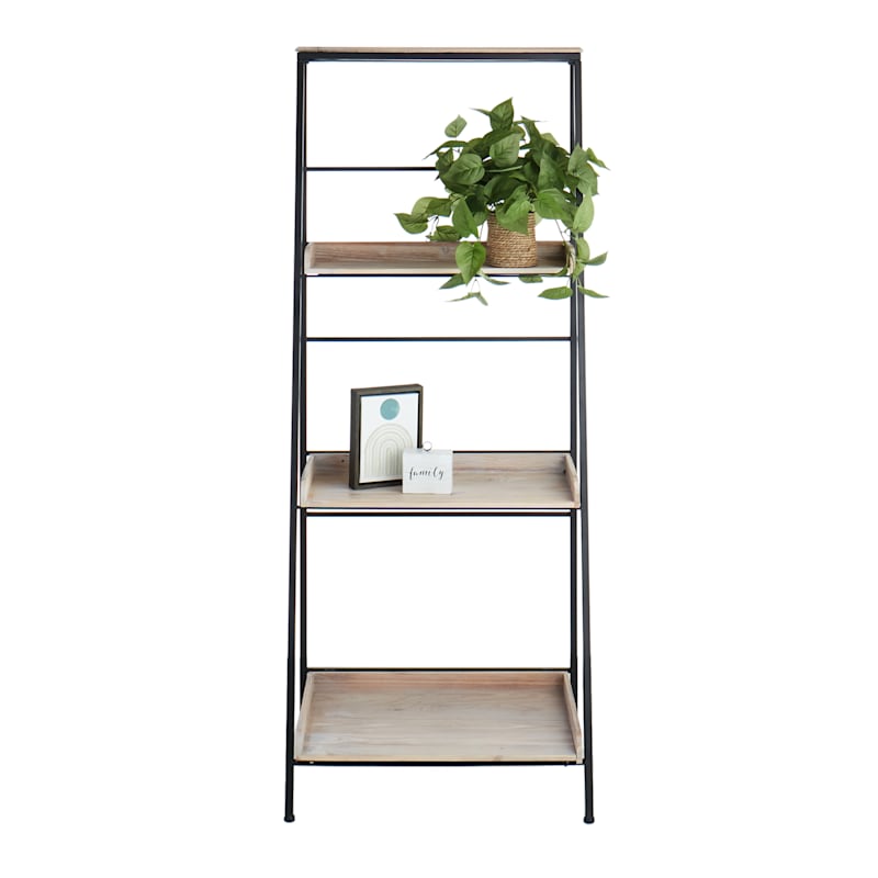Metal Rack with Wood Shelves At Home