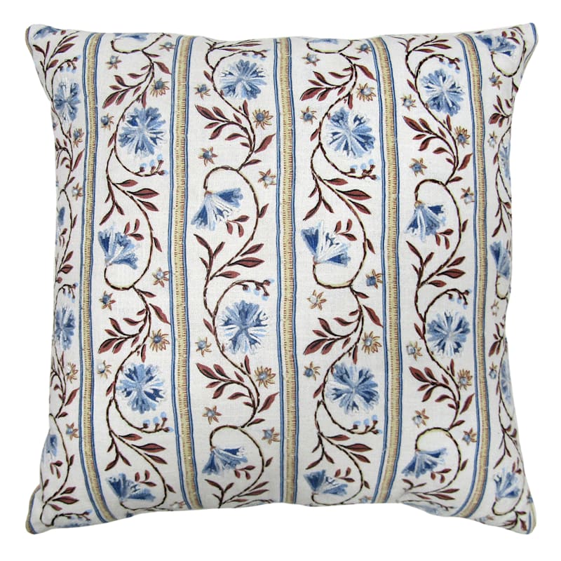 Providence Blue Floral Embroidered Throw Pillow, 18"