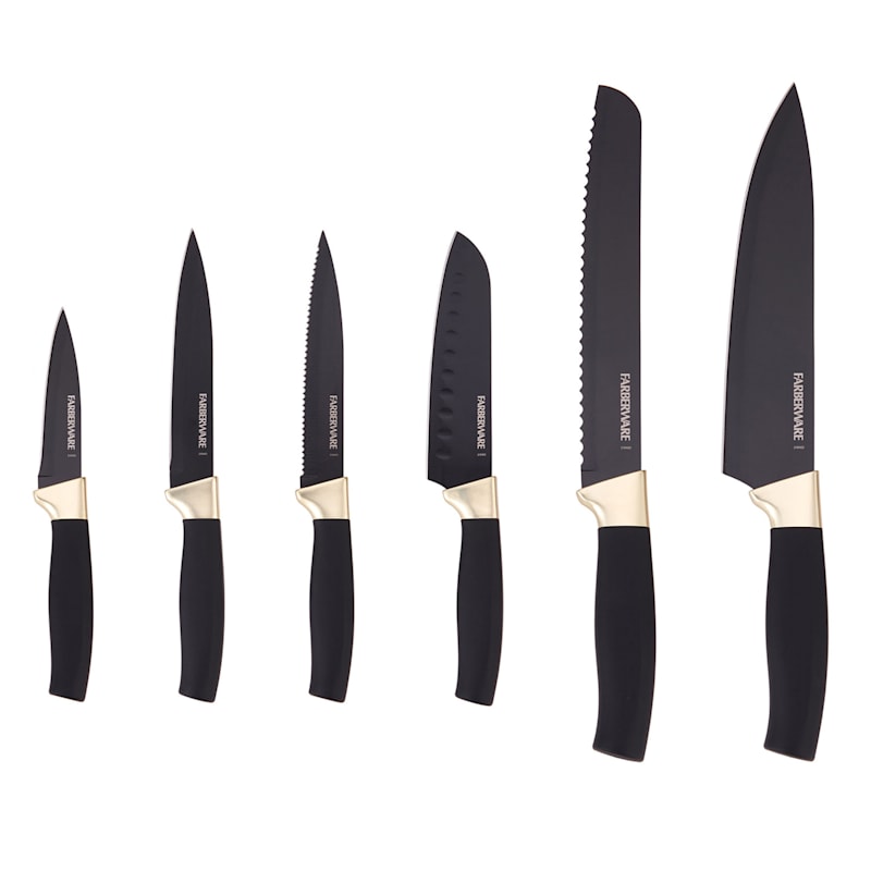 Farberware 12 Pc. Black With Brass Resin Knife Set With Covers, Cutlery, Household