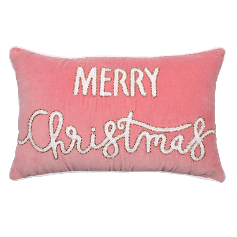 Providence Pink Merry Christmas Velvet Throw Pillow, 12x20