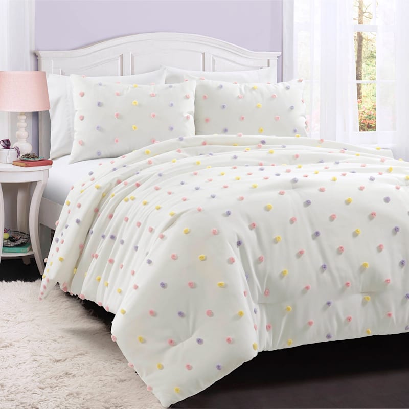 Tiny Dreamers 2-Piece White Tufted Dot Comforter Set, Twin