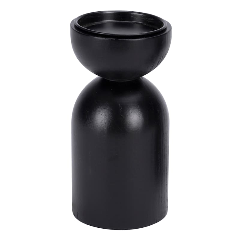Tracey Boyd Black Wood Pillar Candle Holder, 8"