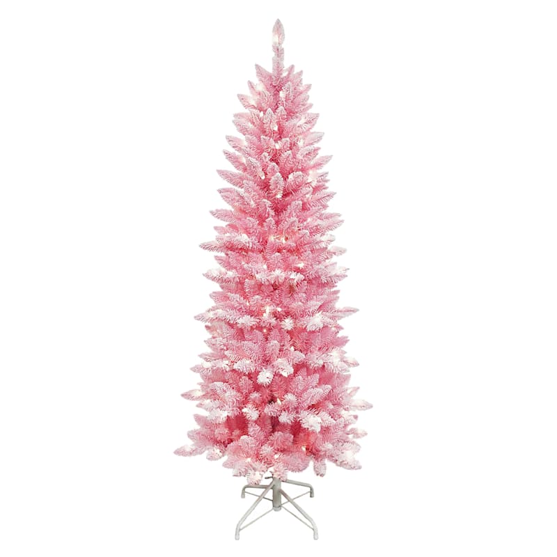 (A16) Pre-Lit Pink Cotton Candy Flocked Christmas Tree, 6'