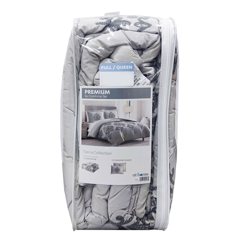 3-Piece Tierra Grey Premium Comforter Set, Queen