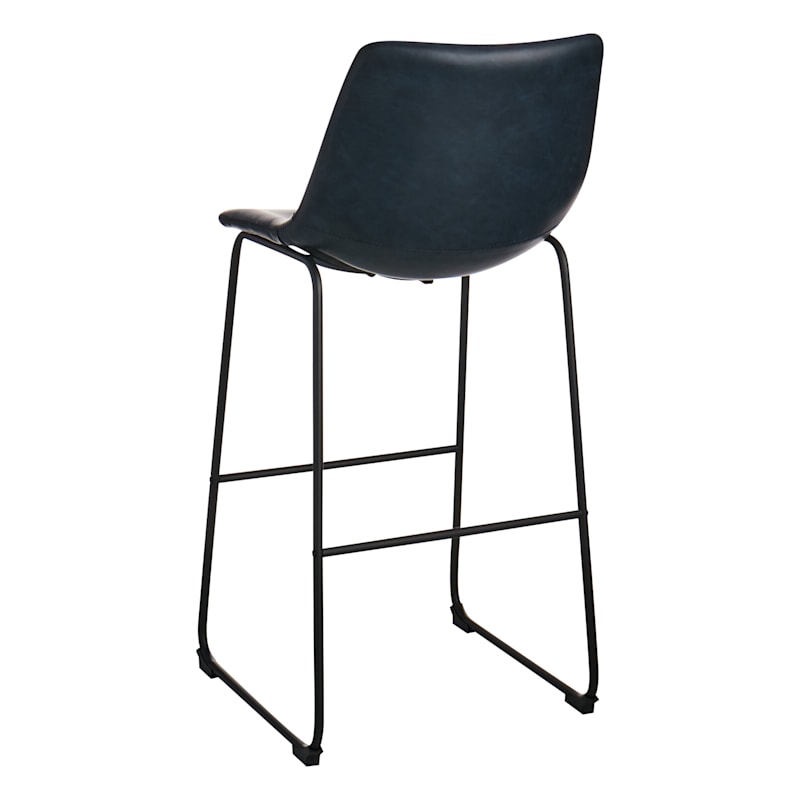 Drake Faux Leather Barstool, Navy Blue