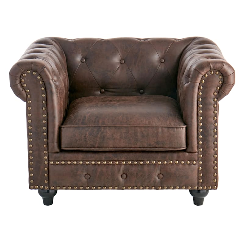 Providence Chesterfield Brown Faux Leather Tufted Armchair