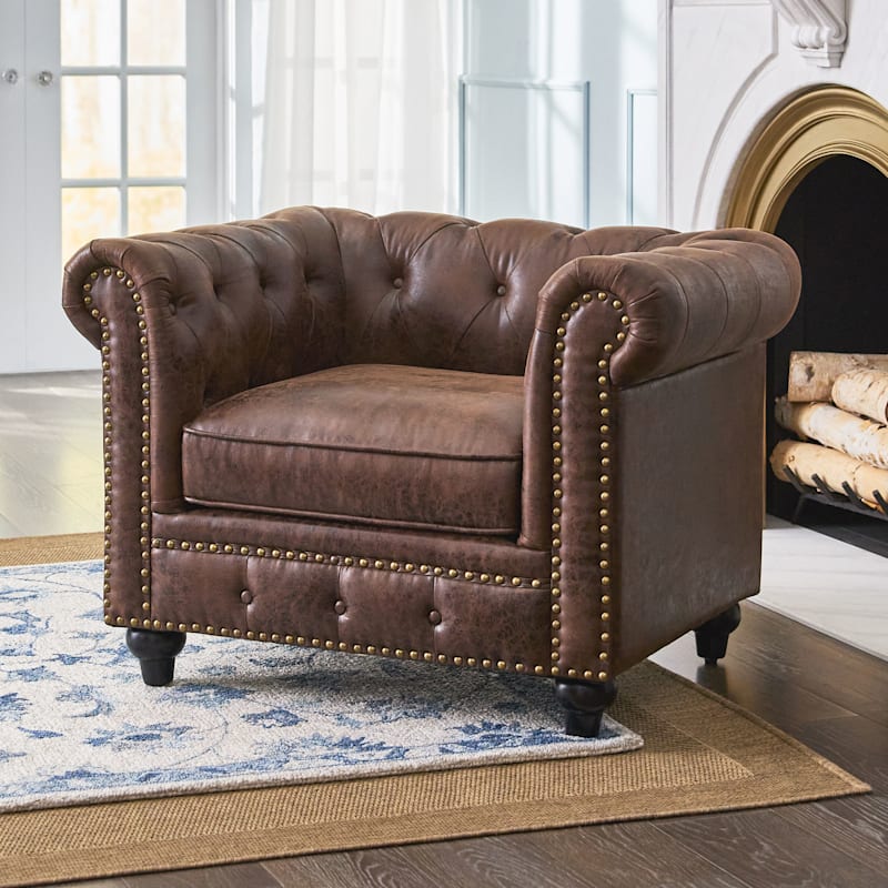 Providence Chesterfield Brown Faux Leather Tufted Armchair