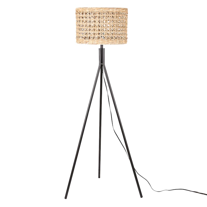 Ty Pennington Black Metal Tripod Floor Lamp with Seagrass Shade 60