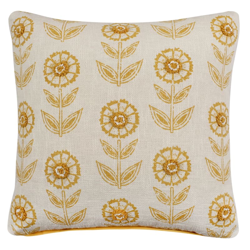 Honeybloom Yellow Dandelion Embroidered Throw Pillow 18