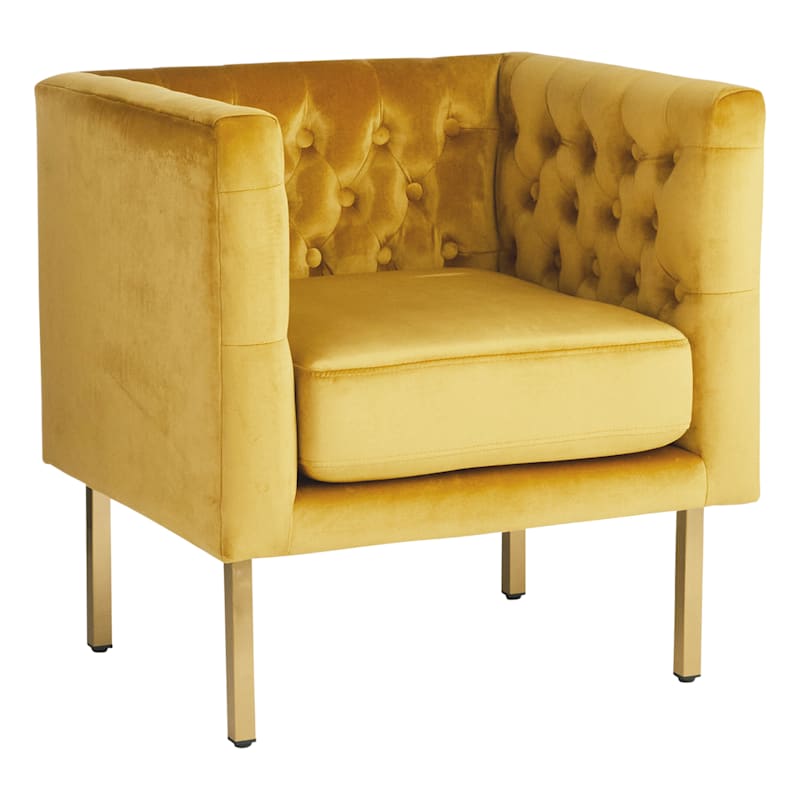 Crosby St Bendell Velvet Tufted Accent Chair, Yellow