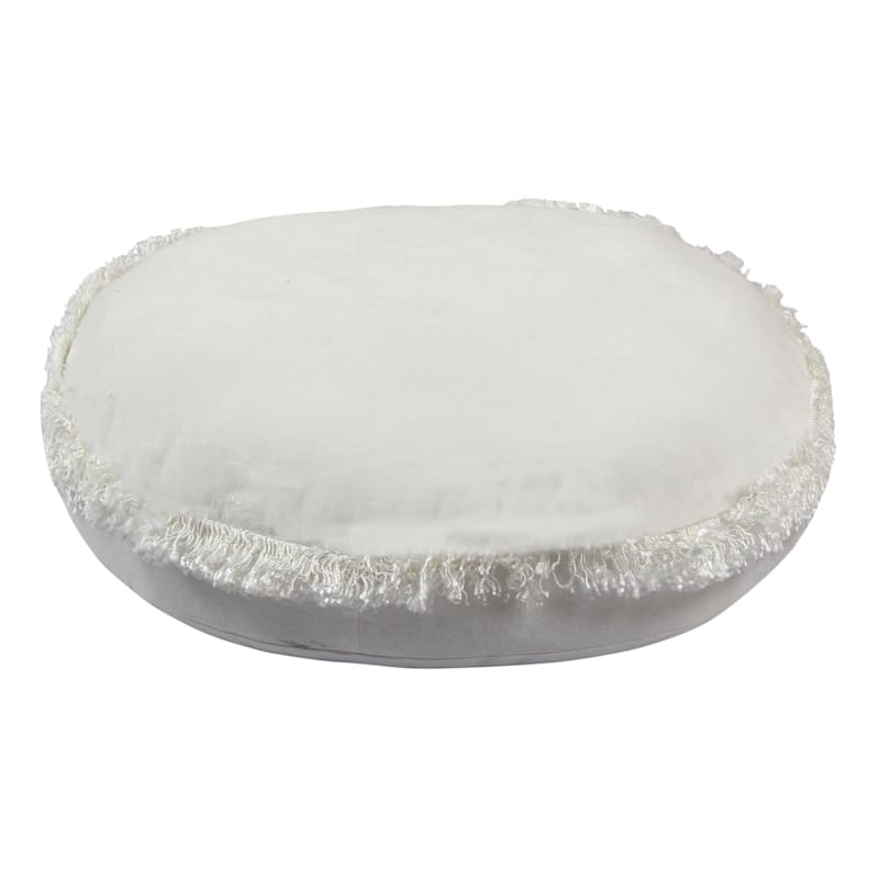 Providence White Round Throw Pillow with Fringe 16