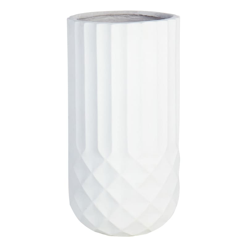 Tall White Cylindrical Diamond Ribbed Shadow Planter, 19