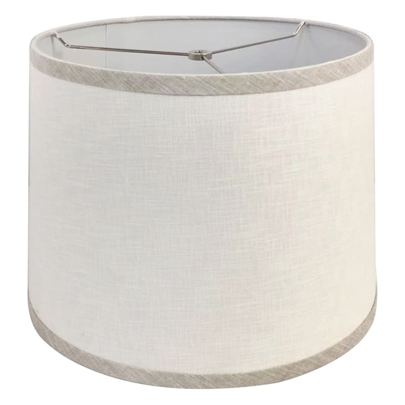 Off-White with Grey Trim Tapered Drum Lamp Shade, 12x14x10