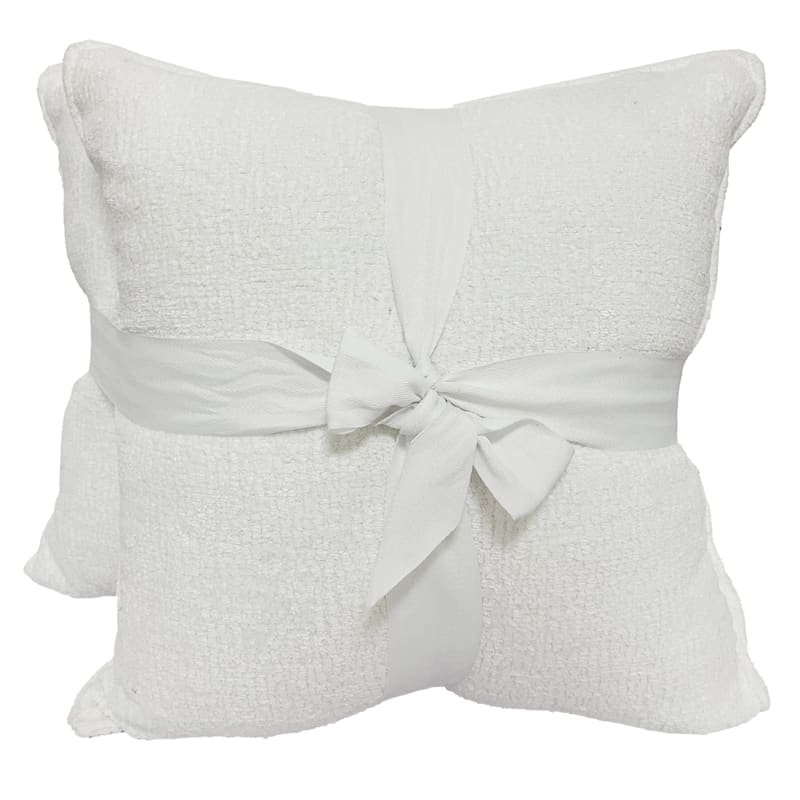 2-Pack White Textured Chenille Throw Pillows, 18, Sold by at Home