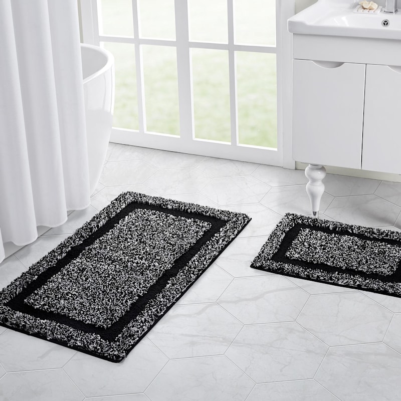 2Piece Black Heathered Hotel Bath Rug Set