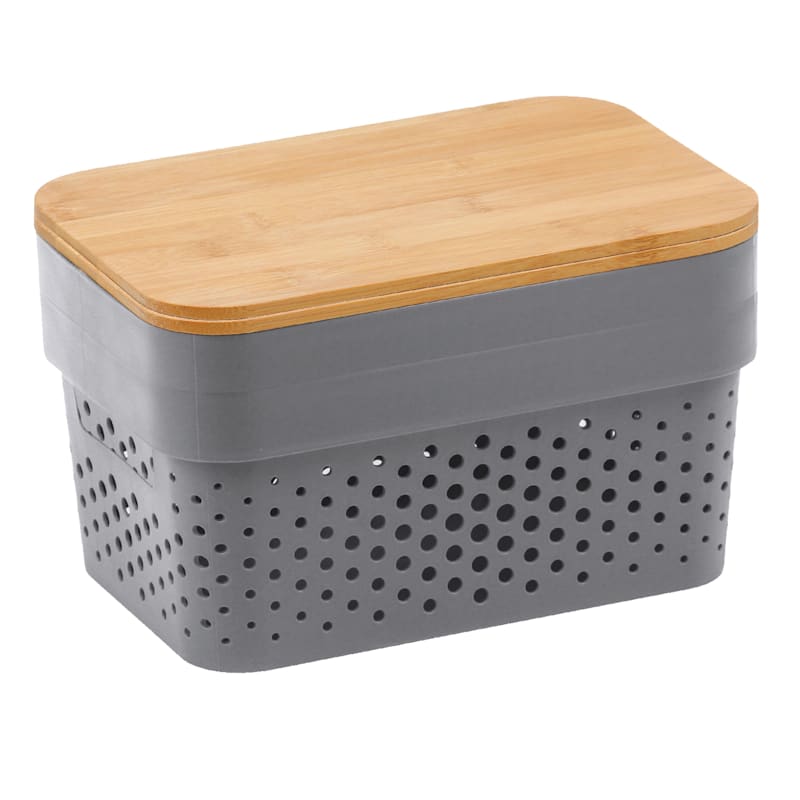 at Home 2-Pack Grey Plastic Storage Container with Bamboo Lid, Small