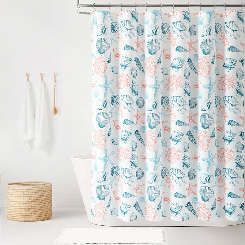 Coral and turquoise shower curtain store