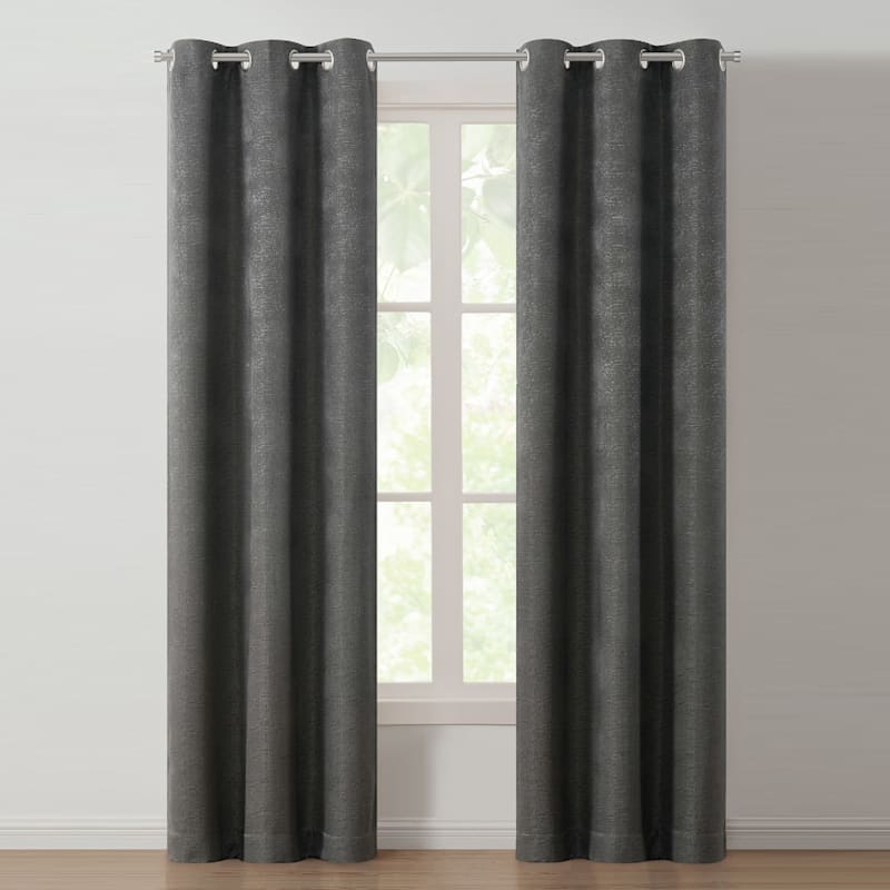 Leeds Black Pearl Woven Blackout Grommet Curtain Panel, 96"