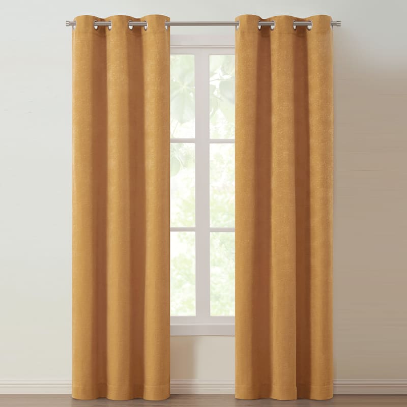 Leeds Curry Yellow Woven Blackout Grommet Curtain Panel 84