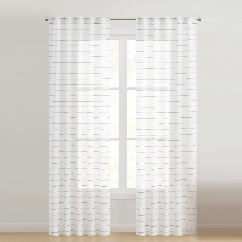 Lowell Yellow White Back Tab Striped Light Filtering Curtain Panel 84