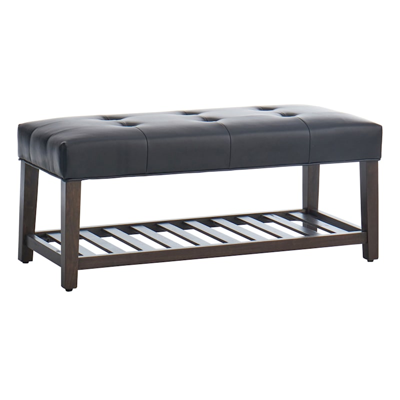 Honeybloom Collins Leather Bench Black