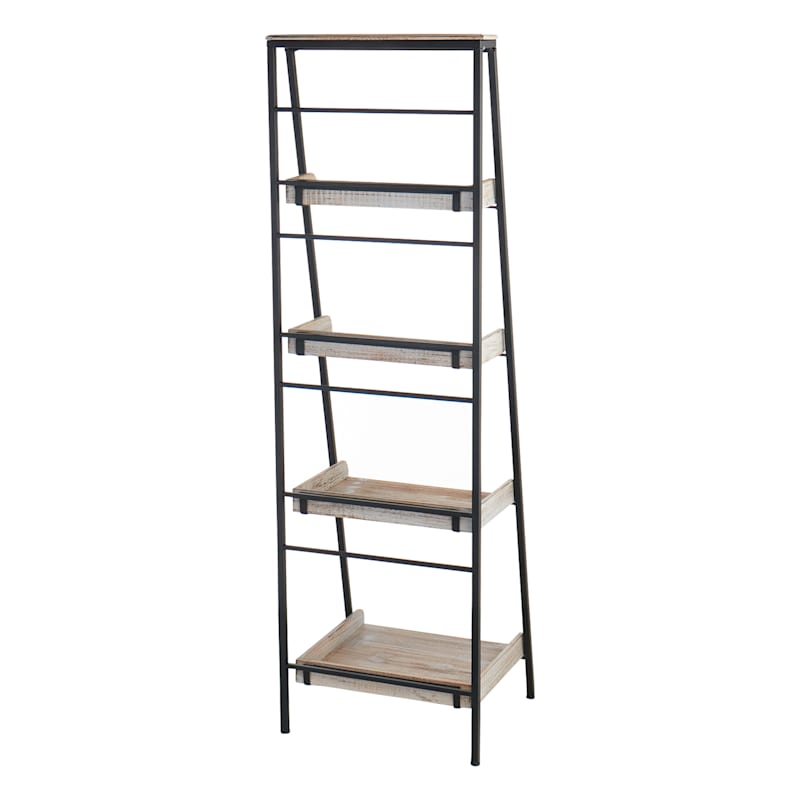 Black Metal Folding Rack with Wood Tray Layer