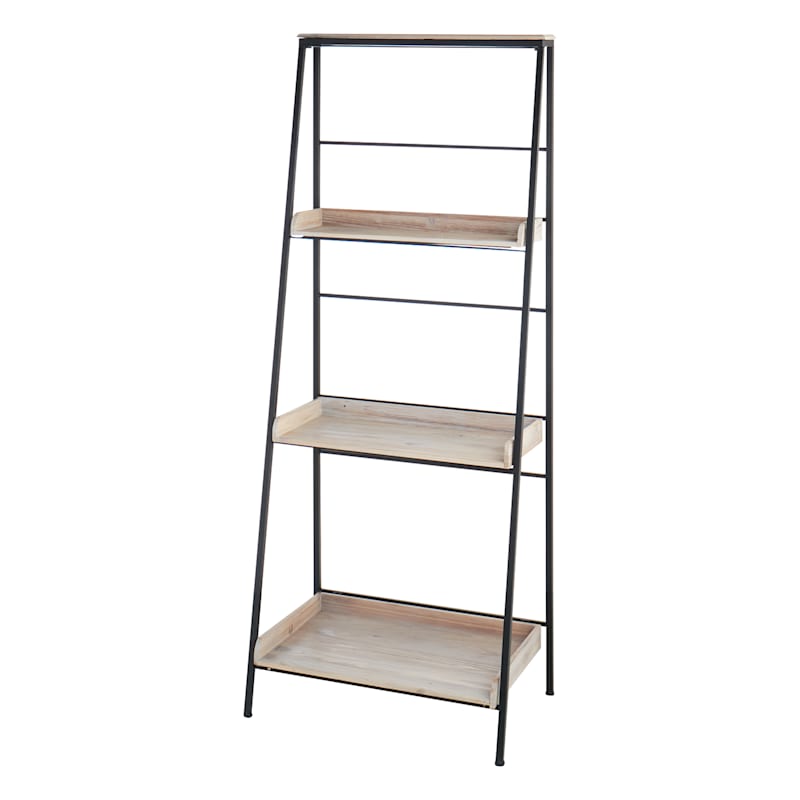 Black Metal Folding Rack with Wood Tray Layer