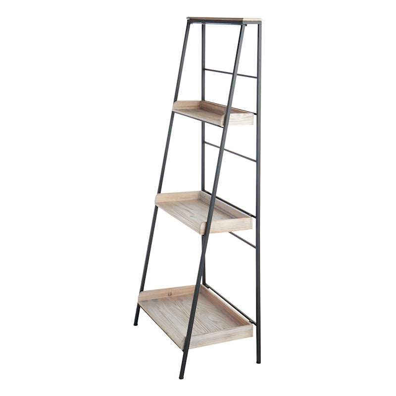 Black Metal Folding Rack With Wood Tray Shelves