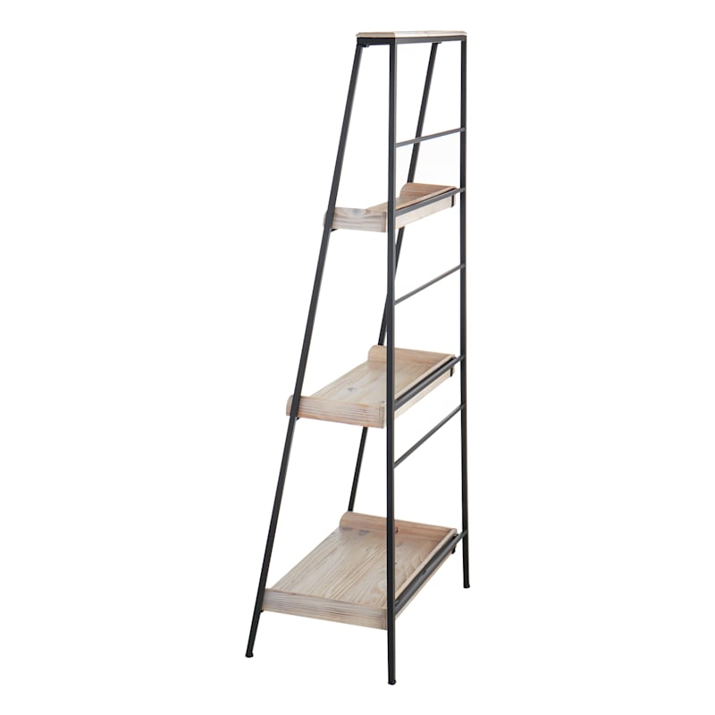 Black Metal Folding Rack with Wood Tray Layer